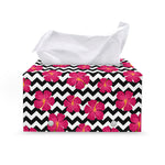 Pink Hibiscus Zigzag Pattern Print Leather Tissue Box Cover