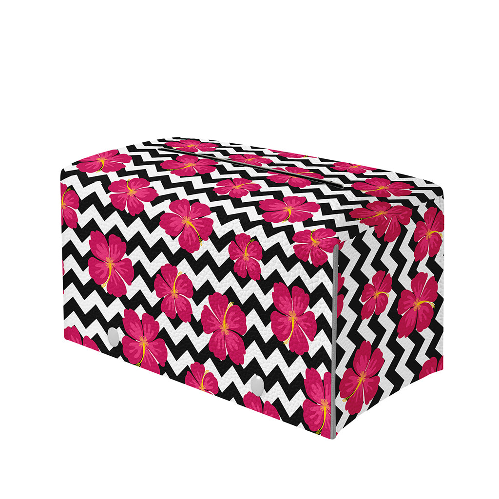 Pink Hibiscus Zigzag Pattern Print Leather Tissue Box Cover