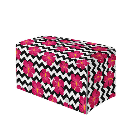 Pink Hibiscus Zigzag Pattern Print Leather Tissue Box Cover