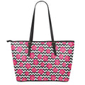 Pink Hibiscus Zigzag Pattern Print Leather Tote Bag With Zipper