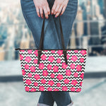 Pink Hibiscus Zigzag Pattern Print Leather Tote Bag