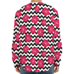 Pink Hibiscus Zigzag Pattern Print Long Sleeve Baseball Jersey