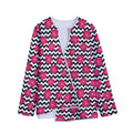 Pink Hibiscus Zigzag Pattern Print Long Sleeve Short Coat