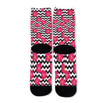 Pink Hibiscus Zigzag Pattern Print Long Socks
