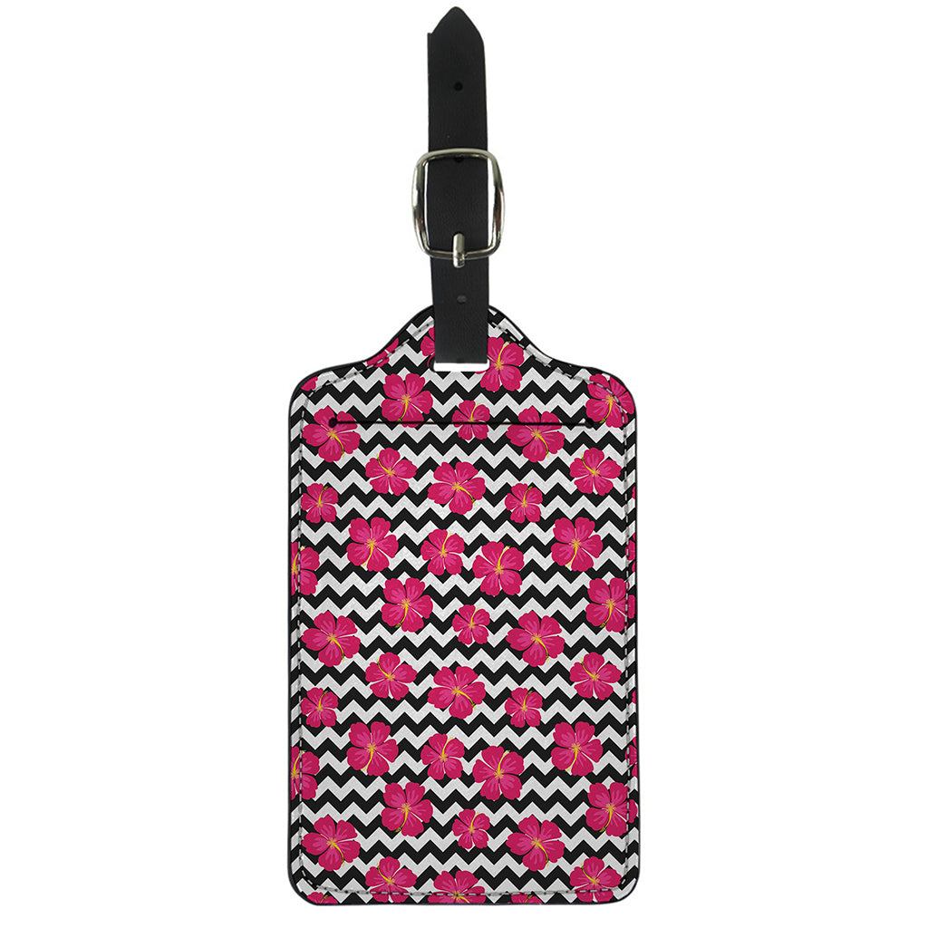 Pink Hibiscus Zigzag Pattern Print Luggage Tag