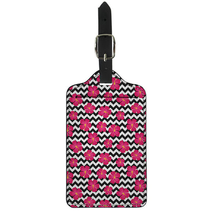Pink Hibiscus Zigzag Pattern Print Luggage Tag