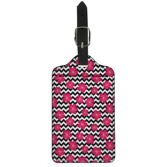 Pink Hibiscus Zigzag Pattern Print Luggage Tag