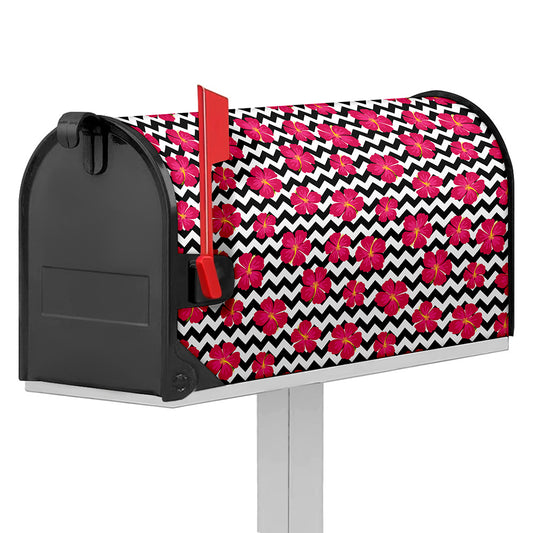 Pink Hibiscus Zigzag Pattern Print Mailbox Cover