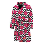 Pink Hibiscus Zigzag Pattern Print Men's Bathrobe