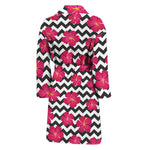 Pink Hibiscus Zigzag Pattern Print Men's Bathrobe