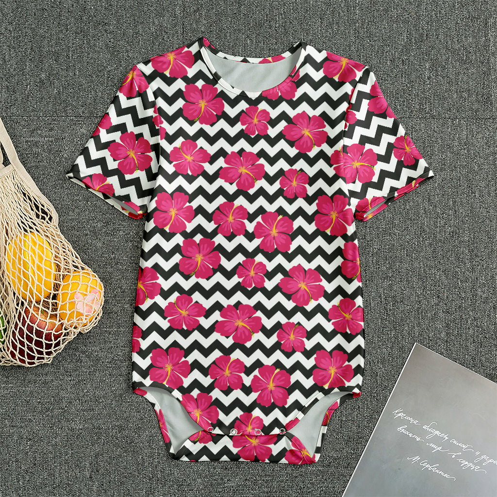 Pink Hibiscus Zigzag Pattern Print Men's Bodysuit