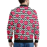 Pink Hibiscus Zigzag Pattern Print Men's Bomber Jacket