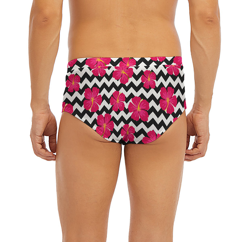 Pink Hibiscus Zigzag Pattern Print Men's Briefs