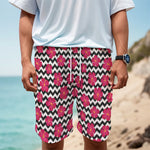 Pink Hibiscus Zigzag Pattern Print Men's Cargo Shorts