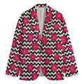 Pink Hibiscus Zigzag Pattern Print Men's Cotton Blazer