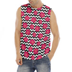 Pink Hibiscus Zigzag Pattern Print Men's Fitness Tank Top