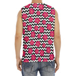 Pink Hibiscus Zigzag Pattern Print Men's Fitness Tank Top