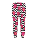 Pink Hibiscus Zigzag Pattern Print Men's leggings