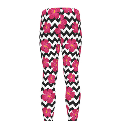 Pink Hibiscus Zigzag Pattern Print Men's leggings