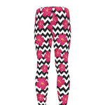 Pink Hibiscus Zigzag Pattern Print Men's leggings