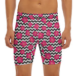 Pink Hibiscus Zigzag Pattern Print Men's Long Boxer Briefs