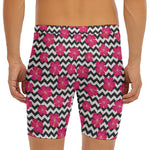 Pink Hibiscus Zigzag Pattern Print Men's Long Boxer Briefs
