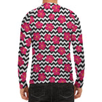 Pink Hibiscus Zigzag Pattern Print Men's Long Sleeve Rash Guard