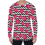 Pink Hibiscus Zigzag Pattern Print Men's Long Sleeve T-Shirt