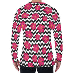 Pink Hibiscus Zigzag Pattern Print Men's Long Sleeve T-Shirt