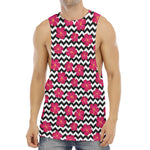 Pink Hibiscus Zigzag Pattern Print Men's Muscle Tank Top