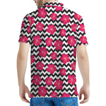 Pink Hibiscus Zigzag Pattern Print Men's Polo Shirt
