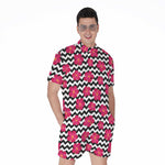 Pink Hibiscus Zigzag Pattern Print Men's Rompers
