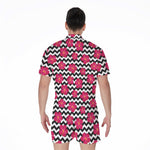 Pink Hibiscus Zigzag Pattern Print Men's Rompers