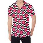 Pink Hibiscus Zigzag Pattern Print Men's Shirt