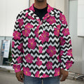 Pink Hibiscus Zigzag Pattern Print Men's Shirt Jacket