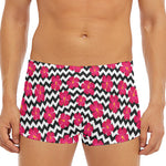 Pink Hibiscus Zigzag Pattern Print Men's Short Boxer Briefs