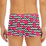 Pink Hibiscus Zigzag Pattern Print Men's Short Boxer Briefs