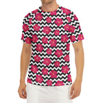 Pink Hibiscus Zigzag Pattern Print Men's Short Sleeve Rash Guard