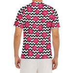Pink Hibiscus Zigzag Pattern Print Men's Short Sleeve Rash Guard