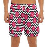 Pink Hibiscus Zigzag Pattern Print Men's Split Running Shorts