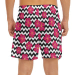 Pink Hibiscus Zigzag Pattern Print Men's Split Running Shorts