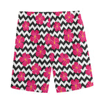 Pink Hibiscus Zigzag Pattern Print Men's Sports Shorts