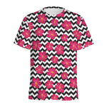 Pink Hibiscus Zigzag Pattern Print Men's Sports T-Shirt