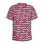 Pink Hibiscus Zigzag Pattern Print Men's Sports T-Shirt