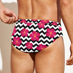 Pink Hibiscus Zigzag Pattern Print Men's Swim Briefs