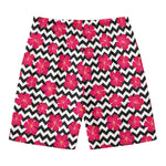 Pink Hibiscus Zigzag Pattern Print Men's Swim Trunks