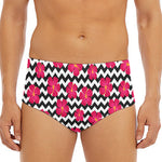 Pink Hibiscus Zigzag Pattern Print Men's Triangle Swim Briefs
