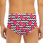 Pink Hibiscus Zigzag Pattern Print Men's Triangle Swim Briefs