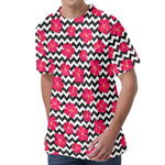 Pink Hibiscus Zigzag Pattern Print Men's Velvet T-Shirt