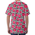 Pink Hibiscus Zigzag Pattern Print Men's Velvet T-Shirt